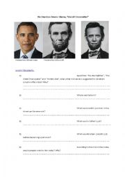 English Worksheet: Obama, Lincolns reincarnation