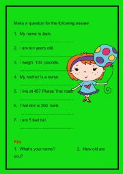 English Worksheet: personal information
