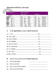 English Worksheet: Questions with has/have got