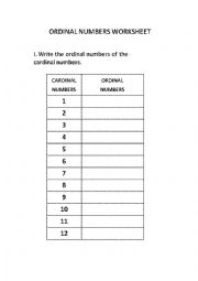 English Worksheet: ordinal numbers
