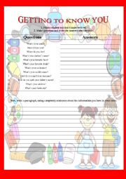 English Worksheet: Getting to know you