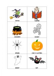 English Worksheet: Halloween Memory Cards 