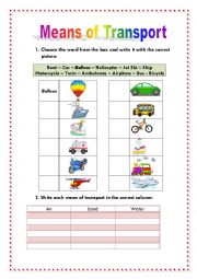 English Worksheet: Means of Transport