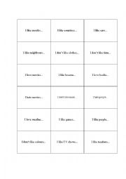 English Worksheet: like love and hate