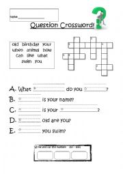 English Worksheet: Question Crossword