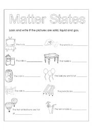 English Worksheet: STATES OF MATTER