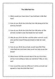 English Worksheet: The Little Red Hen