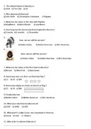 English Worksheet: AMERICA   facts test  USA