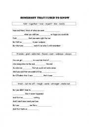 English Worksheet: Somebody that I used to know - Song Activity 