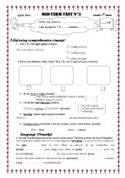 English Worksheet: Mid-term test n3 7th form