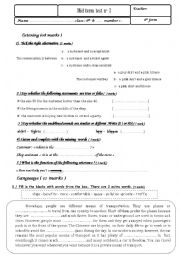English Worksheet: mid term test n 3  7th form 