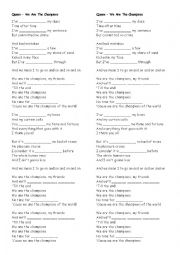 English Worksheet: Song activity - Queen We are the champions