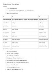 English Worksheet: Preposition of Time