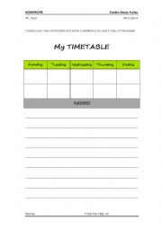 English Worksheet: Timetable