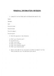 Personal information worksheet