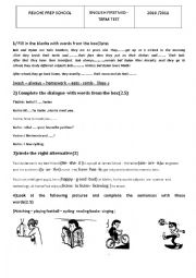 English Worksheet: test for elementary  dealing with present progressive