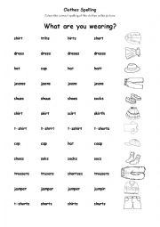 English Worksheet: Spelling clothes