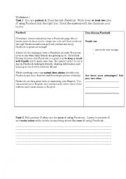 English Worksheet: Pros and Cons of Facebook