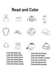English Worksheet: Color + Clothes