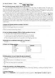 English Worksheet: Third term exam