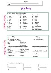 English Worksheet: cardinal and ordinal numbers