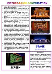 English Worksheet: Picture-based conversation : topic 63 - screen vs stage
