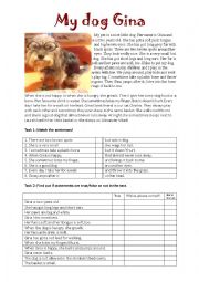 English Worksheet: Reading My dog Gina