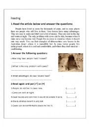 English Worksheet:  Areading passage a bout a country ( South Africa) and caves with  varied questions