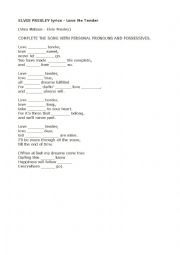 English Worksheet: LOVE ME TENDER song by Elvis Presley