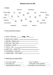 English Worksheet: Numbers ( from 1 to 100)