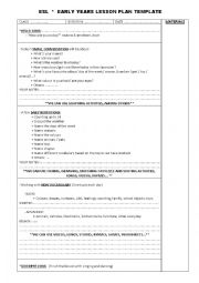 English Worksheet: ESL EARLY YEARS LESSON PLAN TEMPLATE