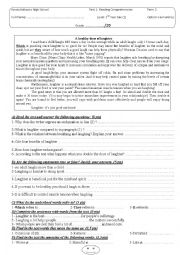 English Worksheet: Reading Comprehension Test (2)