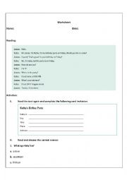 English Worksheet: A birthday party