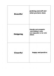 English Worksheet: personality adjectives cards