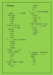 English Worksheet: pronouns