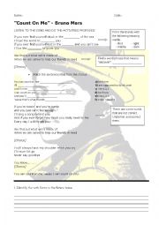 English Worksheet: Count on Me by Bruno Mars. Song worksheet.