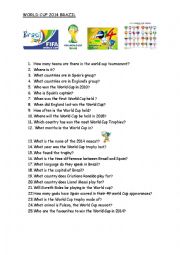 English Worksheet: WORLD CUP 2014 Questions