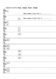 English Worksheet: NUMBERS AND THIS, THESE,THAT, THOSE