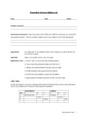 English Worksheet: Big Bang Balloon Lab