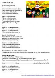 English Worksheet: Yellow submarine song