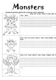 English Worksheet: Describe the monsters