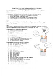 English Worksheet: Talking about ability and possibility