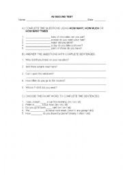 English Worksheet: A2 TEST 1