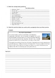 English Worksheet: My Last Vacation