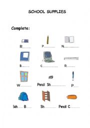 English Worksheet: SCHOOL SUPPLIES