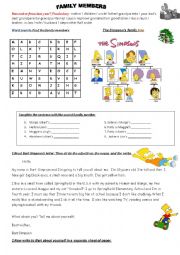 English Worksheet: The Simpson�s family: vocabulary, wordsearch,family tree and Bart�s personal description 