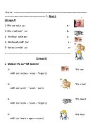 English Worksheet: five senses