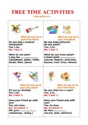 English Worksheet: FREE TIME ACTIVITIES  Present Simple Speaking Cards 