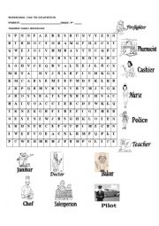English Worksheet: WORDSEARCH OCCUPATIONS