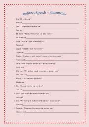 English Worksheet: Indirect Speech: Statements